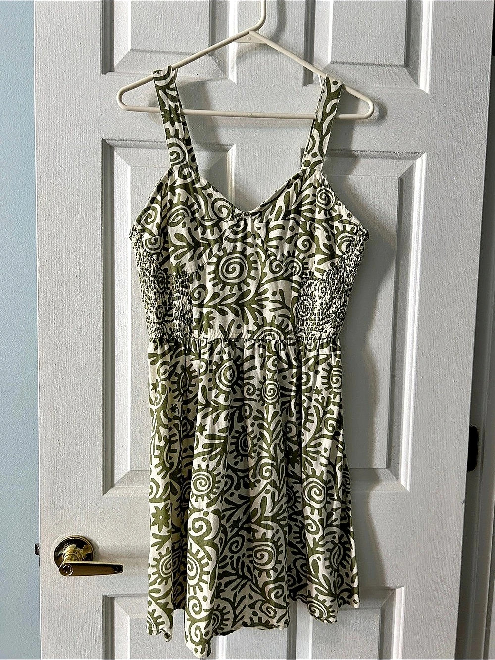 Japna Abstract Print Mini Dress in Green & White